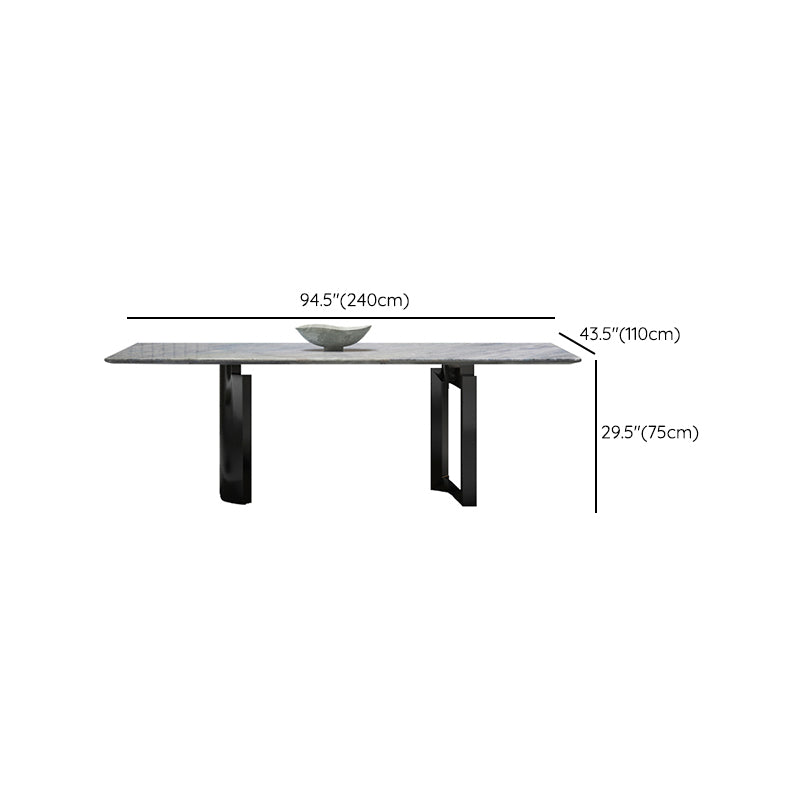 Contemporary Rectangle Blue Marble Dining Table with Double Pedestal