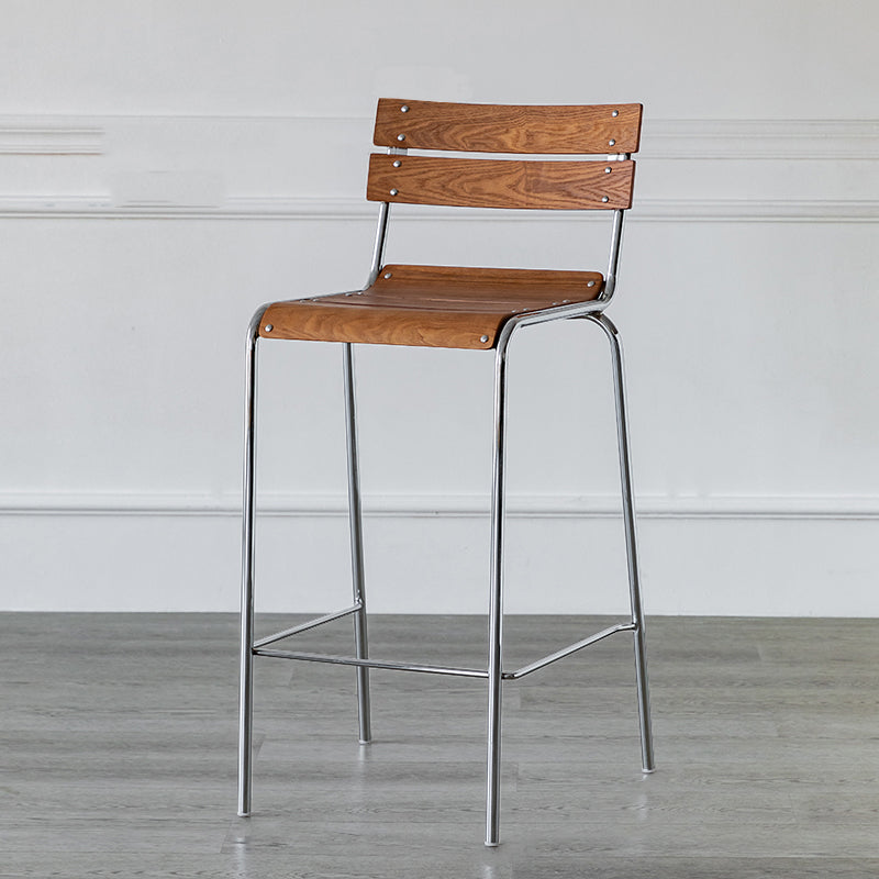 Contemporary Beech Solid Wood Armless Bar Stool with Footrest