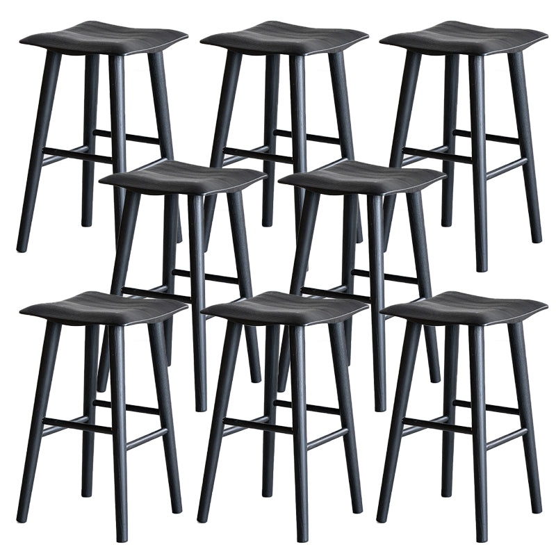 Contemporary Ash Solid Wood Backless Bar Stool with Footrest