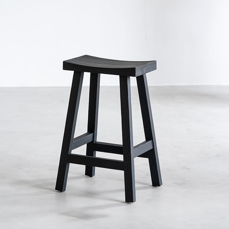 Contemporary Ash Solid Wood Backless Bar Stool with Footrest