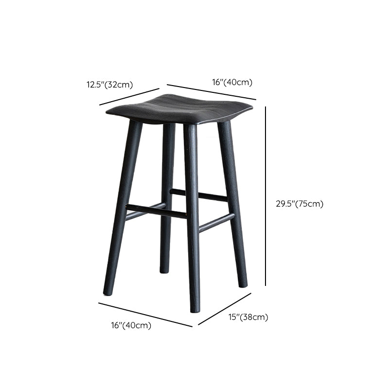 Contemporary Ash Solid Wood Backless Bar Stool with Footrest
