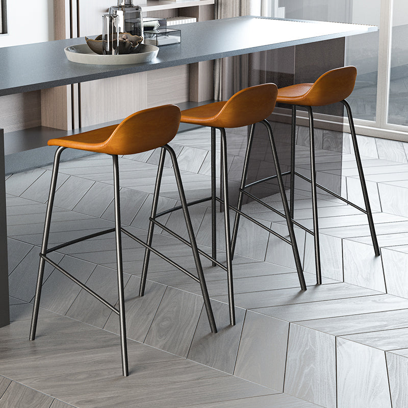 Contemporary Faux Leather Bucket Bar Stools with Black Metal Base