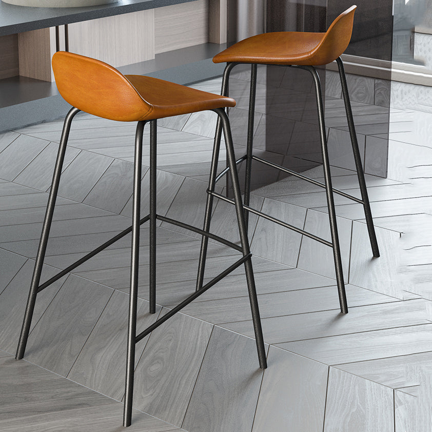 Contemporary Faux Leather Bucket Bar Stools with Black Metal Base