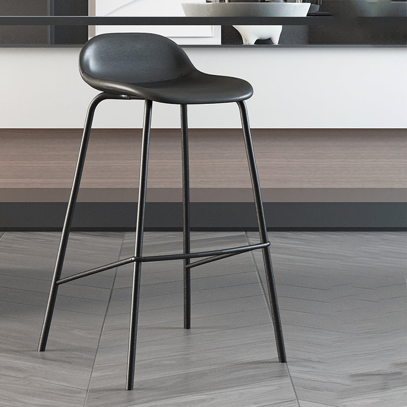 Contemporary Faux Leather Bucket Bar Stools with Black Metal Base