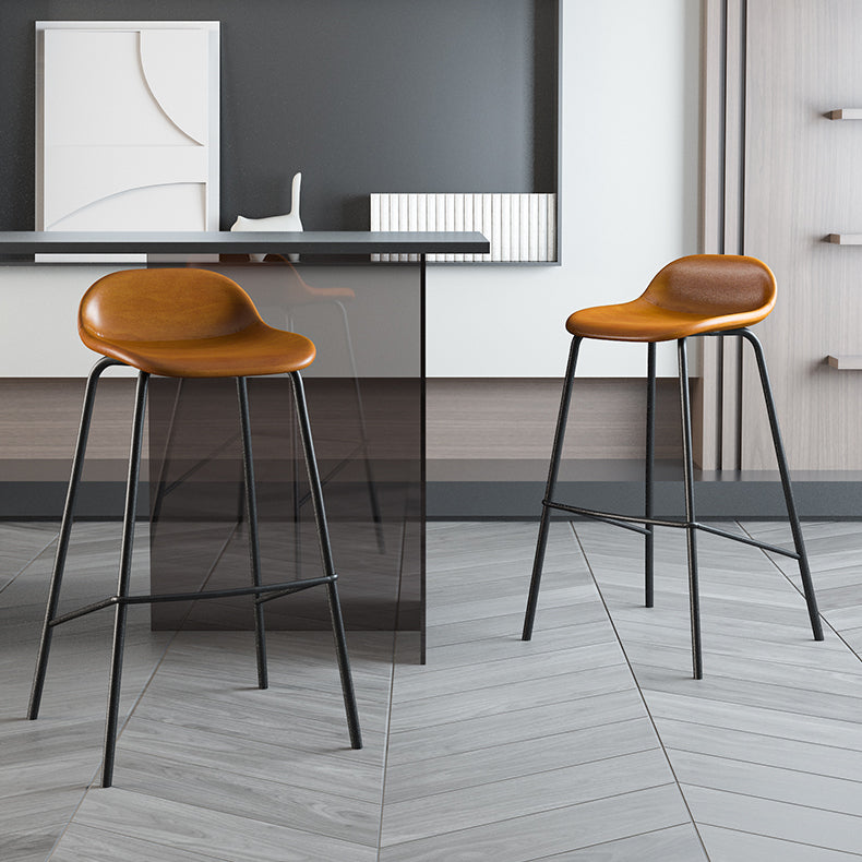 Contemporary Faux Leather Bucket Bar Stools with Black Metal Base