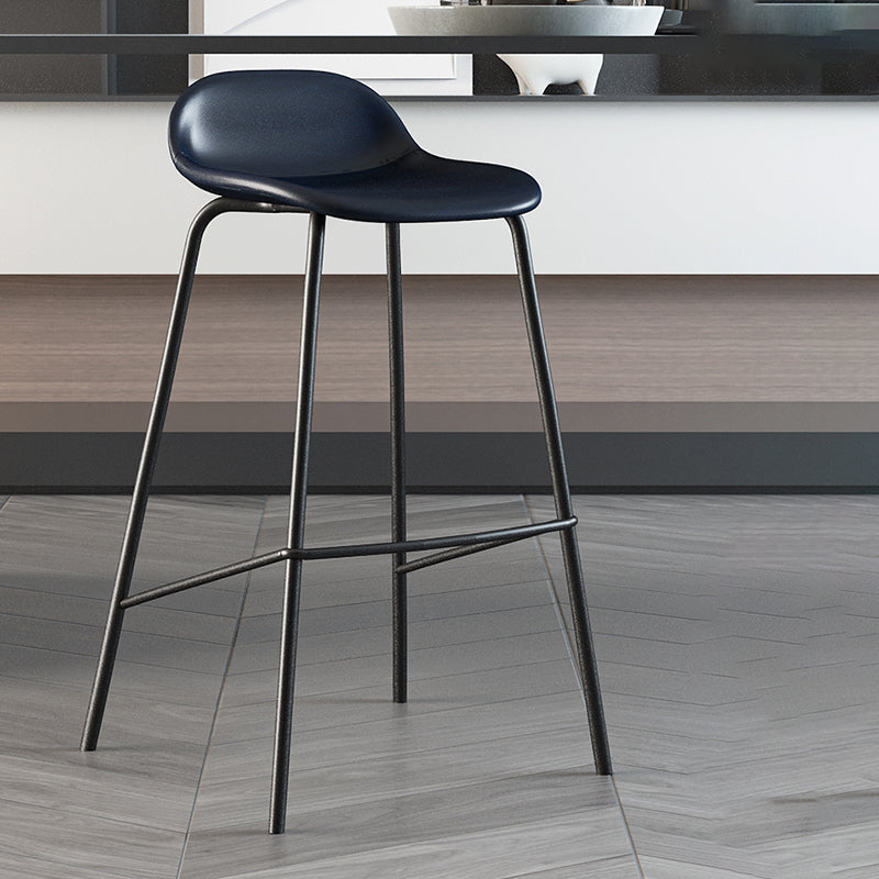 Contemporary Faux Leather Bucket Bar Stools with Black Metal Base