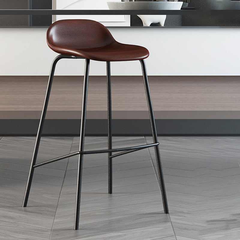 Contemporary Faux Leather Bucket Bar Stools with Black Metal Base
