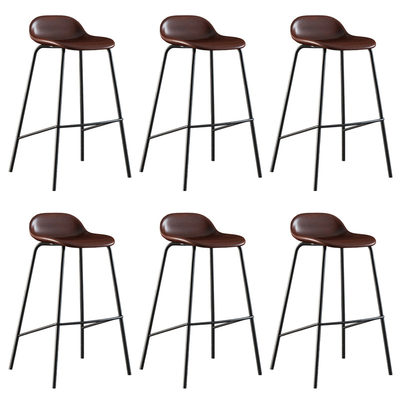 Contemporary Faux Leather Bucket Bar Stools with Black Metal Base
