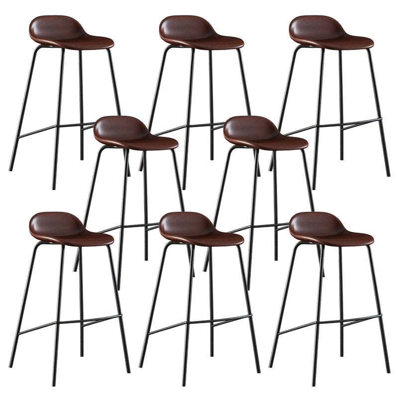 Contemporary Faux Leather Bucket Bar Stools with Black Metal Base