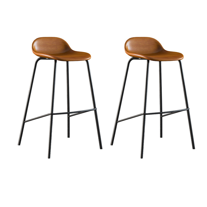 Contemporary Faux Leather Bucket Bar Stools with Black Metal Base