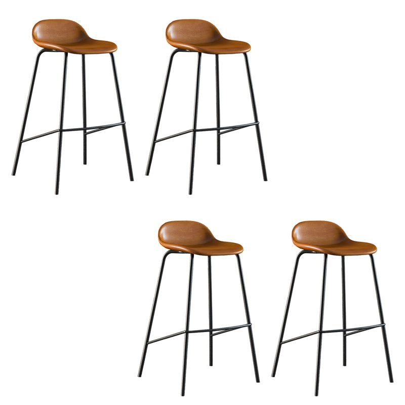 Contemporary Faux Leather Bucket Bar Stools with Black Metal Base