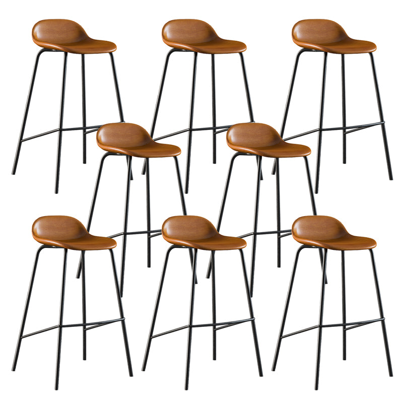 Contemporary Faux Leather Bucket Bar Stools with Black Metal Base
