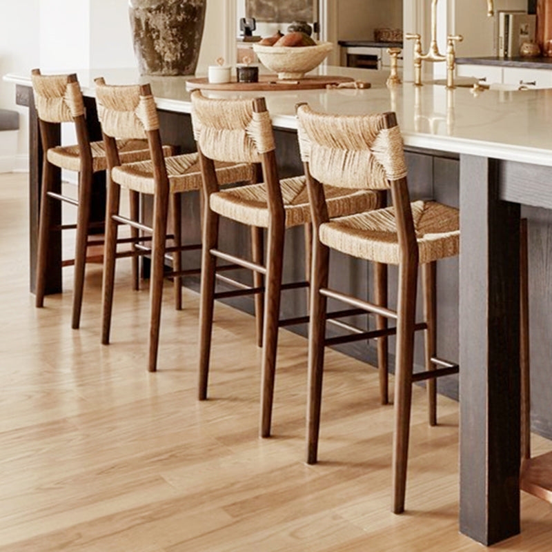 Contemporary Low Back Armless Bar Stool with Ash Solid Wood Base