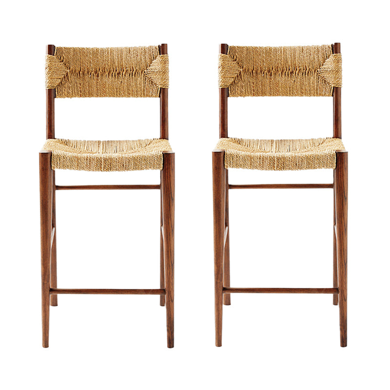 Contemporary Low Back Armless Bar Stool with Ash Solid Wood Base