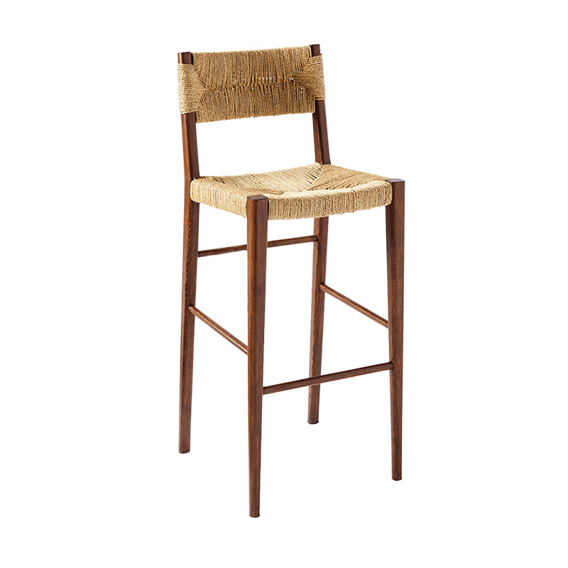 Contemporary Low Back Armless Bar Stool with Ash Solid Wood Base