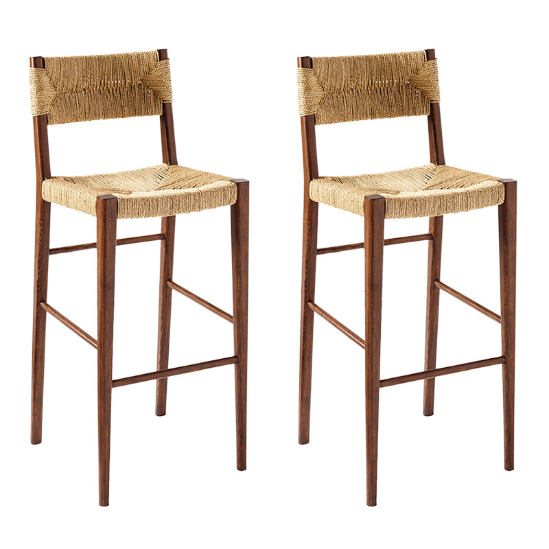 Contemporary Low Back Armless Bar Stool with Ash Solid Wood Base