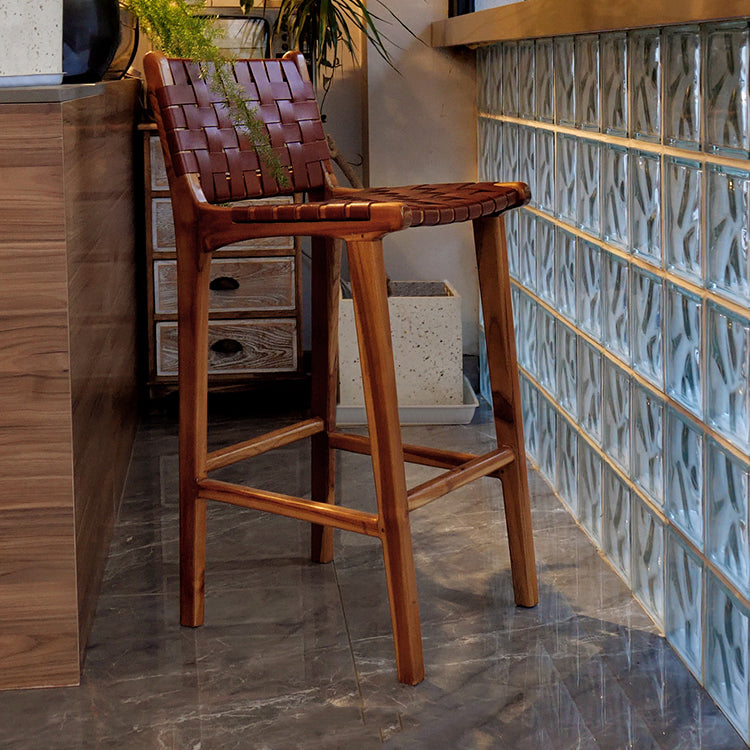Contemporary Armless Low Back Bar Stool with Solid Wood Base