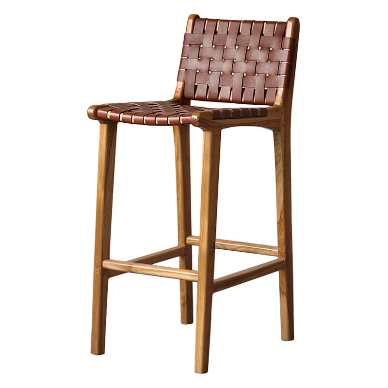 Contemporary Armless Low Back Bar Stool with Solid Wood Base