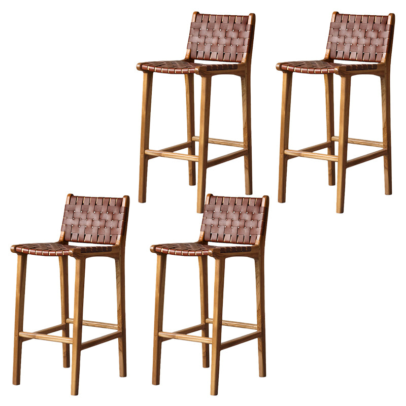 Contemporary Armless Low Back Bar Stool with Solid Wood Base