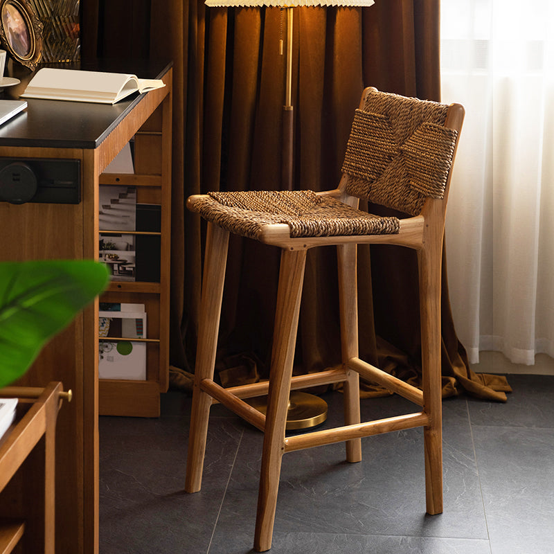 Contemporary Armless Low Back Bar Stool with Solid Wood Base