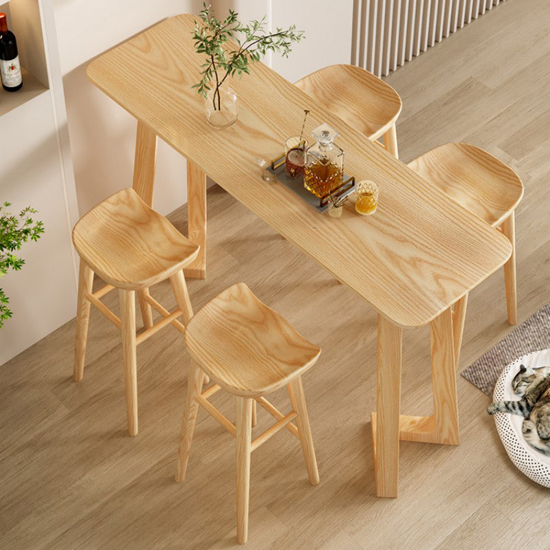 1/3/5 Pieces Modern Rectangle Solid Wood Counter Table with High Stools