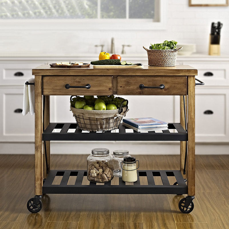 Modern Solid Wood Kitchen Island Cart with Wheels and 2 Drawers