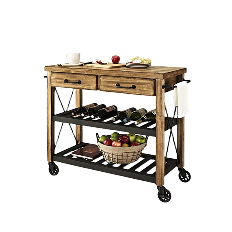 Modern Solid Wood Kitchen Island Cart with Wheels and 2 Drawers