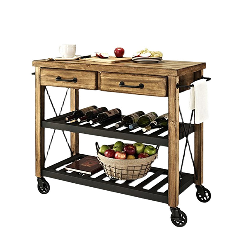 Modern Solid Wood Kitchen Island Cart with Wheels and 2 Drawers