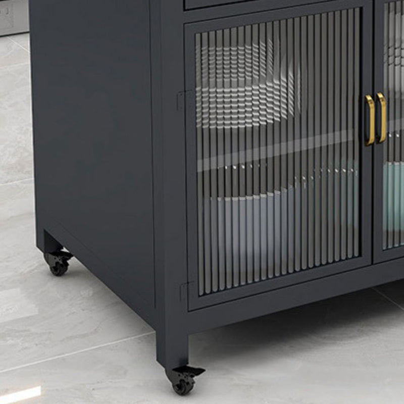 Modern Faux Marble Rectangle Kitchen Cart with Metal Base and Drawers