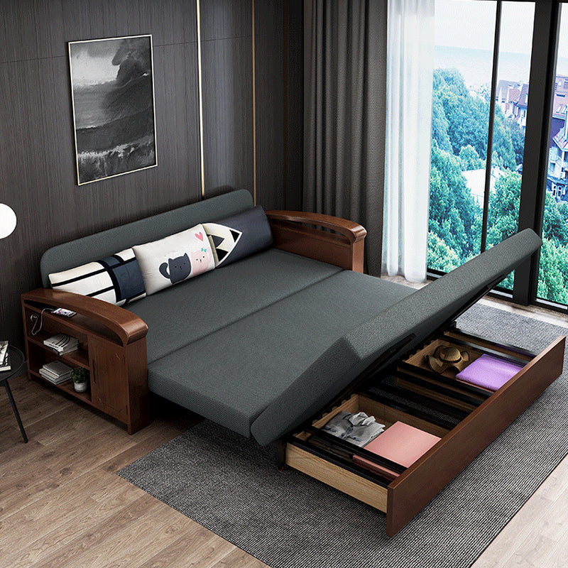 30.7" Wide Futon Sofa Bed with Storage Foldable Gray Linen Scandinavian