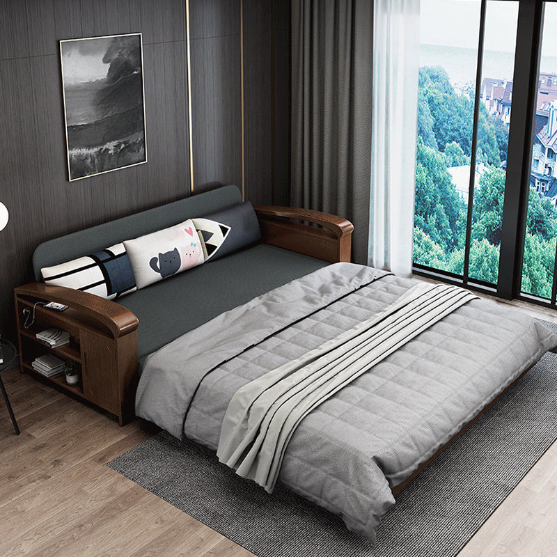 30.7" Wide Futon Sofa Bed with Storage Foldable Gray Linen Scandinavian