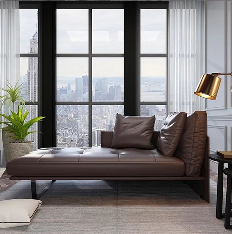 Wood and Leather Frame Cushioned Chaise Lounge Couch - 66.9" W