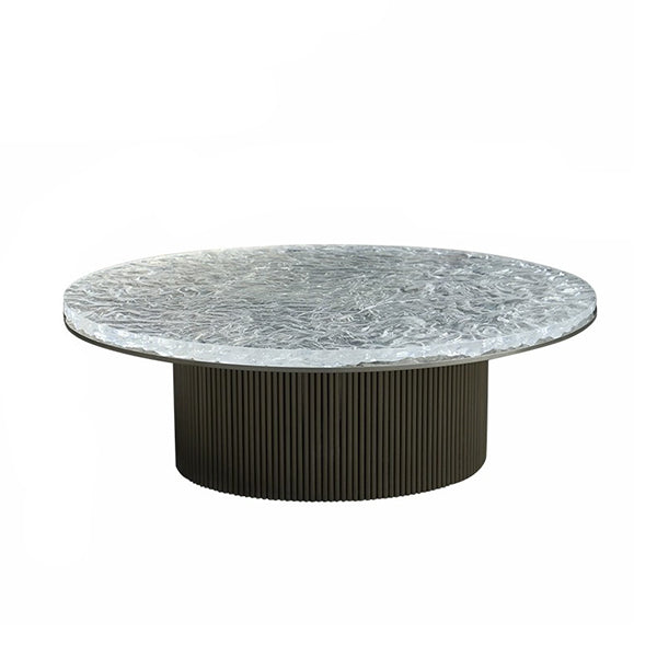 Clear Glam Metal Single Round Pedestal Coffee Cocktail Table