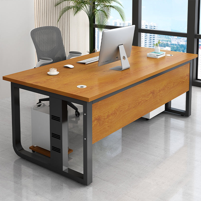 Rectangular Shaped Office Writing Table Wood with 2 Legs in Grey/Brown