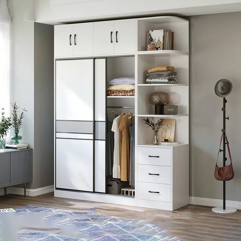 Sliding Wardrobe Armoire with Shelves Engineered Wood Wardrobe Cabinet