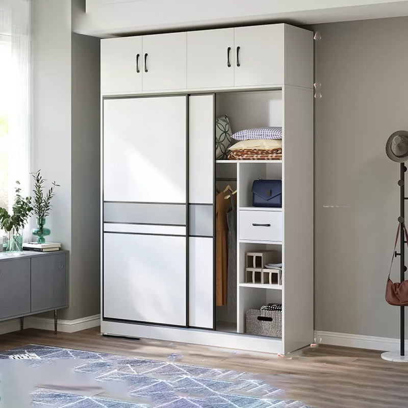 Sliding Wardrobe Armoire with Shelves Engineered Wood Wardrobe Cabinet