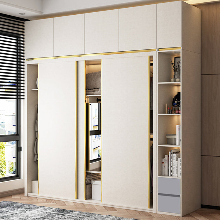 Engineered Wood Wardrobe Cabinet Modern Style Wardrobe Closet with Mirror