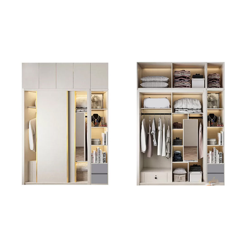 Engineered Wood Wardrobe Cabinet Modern Style Wardrobe Closet with Mirror