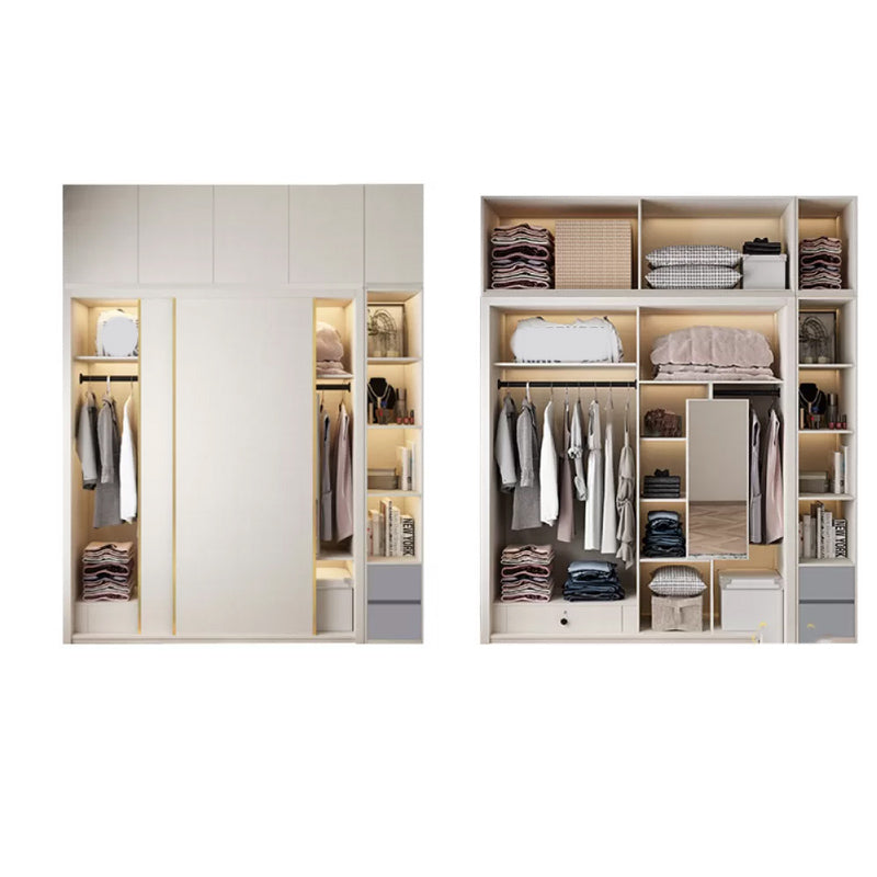 Engineered Wood Wardrobe Cabinet Modern Style Wardrobe Closet with Mirror
