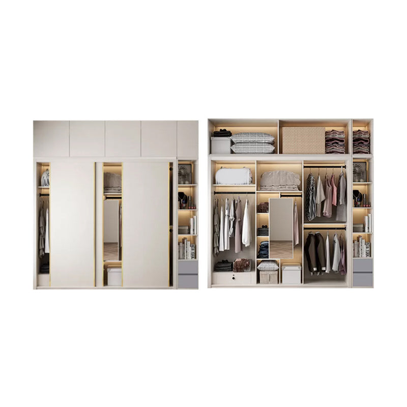 Engineered Wood Wardrobe Cabinet Modern Style Wardrobe Closet with Mirror