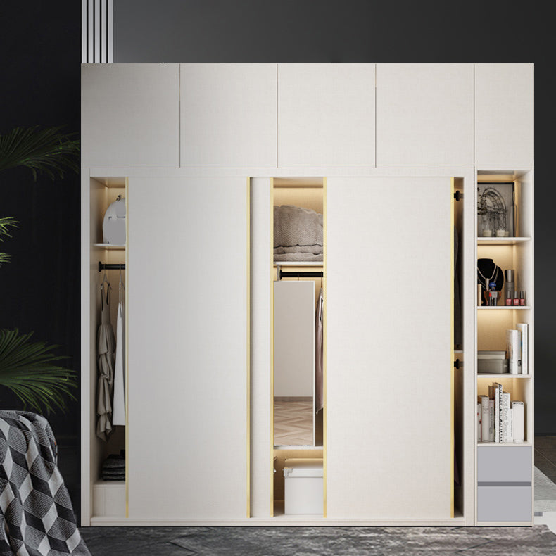 Engineered Wood Wardrobe Cabinet Modern Style Wardrobe Closet with Mirror