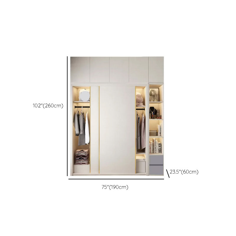 Engineered Wood Wardrobe Cabinet Modern Style Wardrobe Closet with Mirror