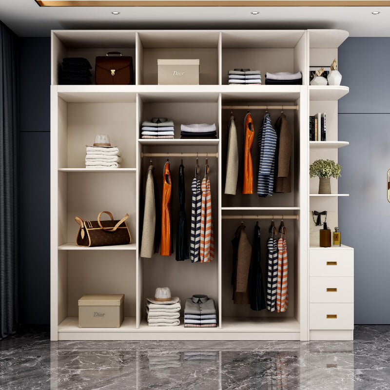 Sliding Wardrobe Armoire White Wardrobe Cabinet with Garment Rod