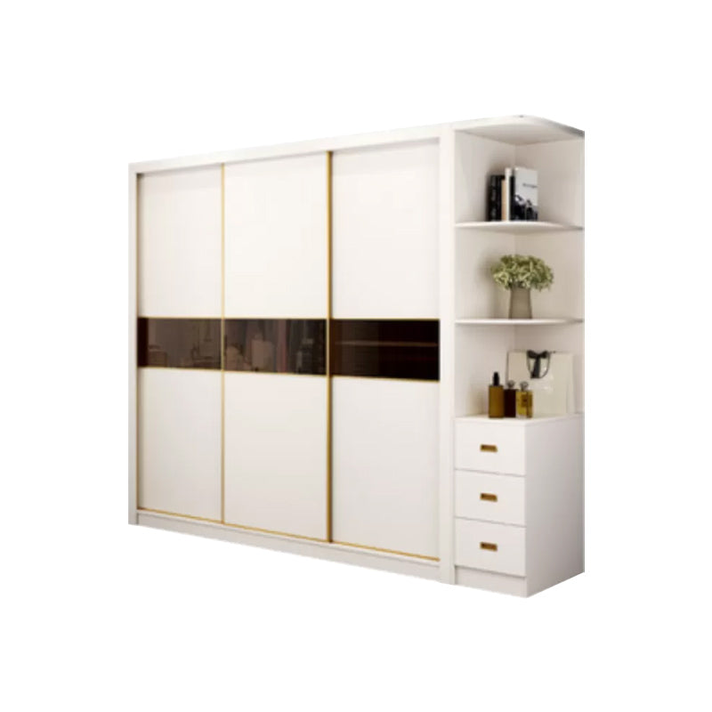 Sliding Wardrobe Armoire White Wardrobe Cabinet with Garment Rod