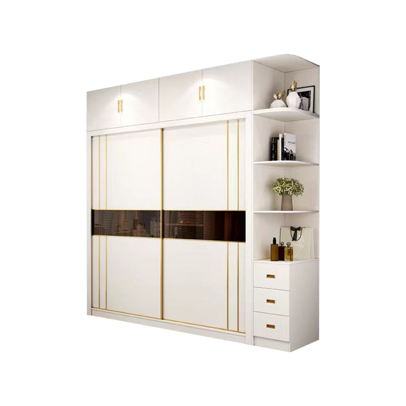 Sliding Wardrobe Armoire White Wardrobe Cabinet with Garment Rod