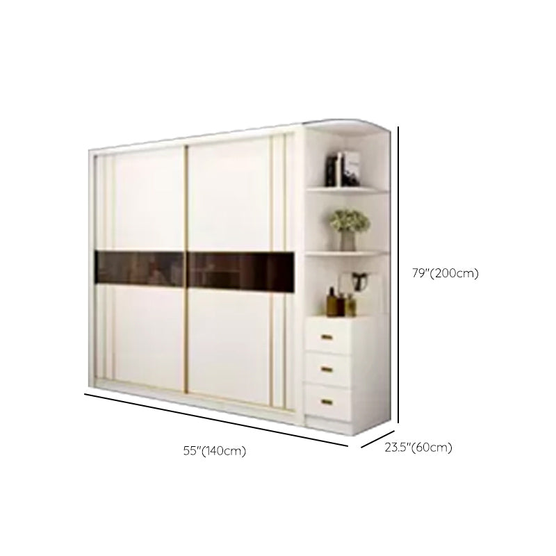 Sliding Wardrobe Armoire White Wardrobe Cabinet with Garment Rod