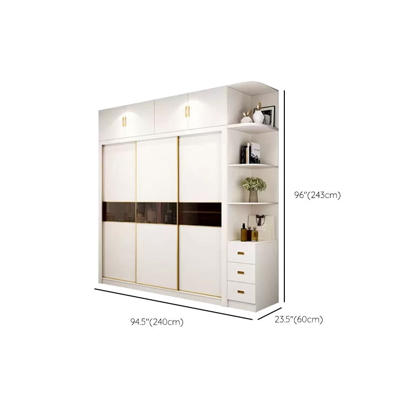 Sliding Wardrobe Armoire White Wardrobe Cabinet with Garment Rod