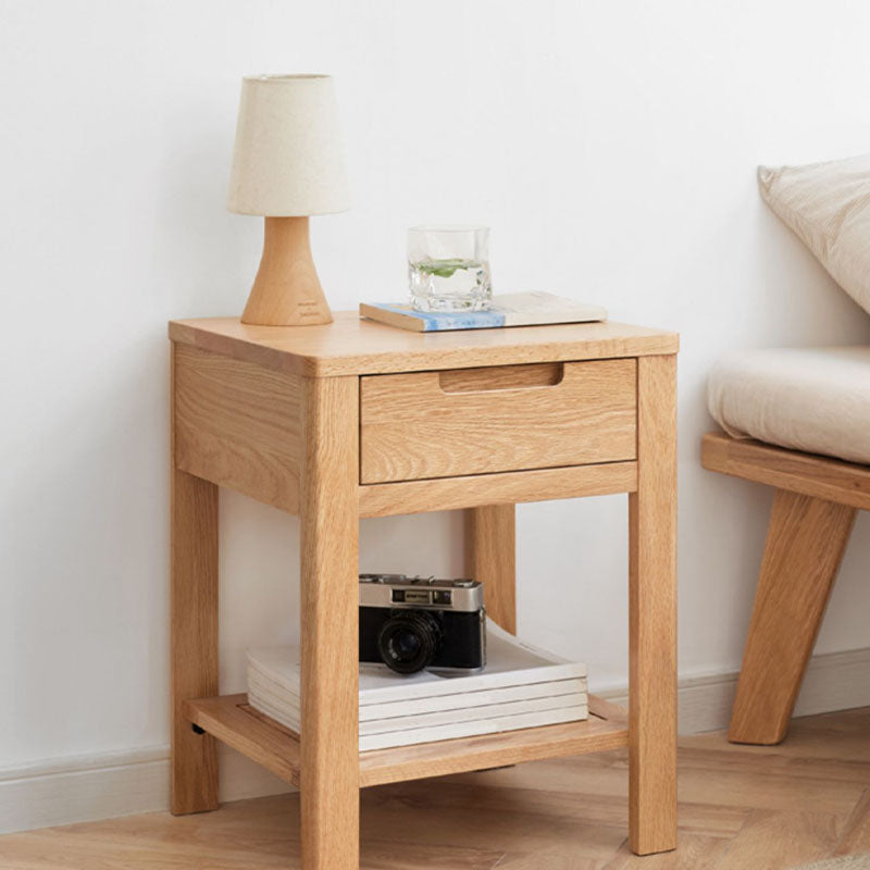 Scandinavian Wood Bedside Cabinet Open Storage with Shelf for Bedroom