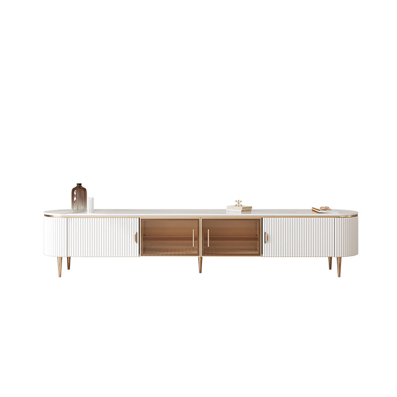 Glam Oval White TV Stand Console with Shelves for Living Room