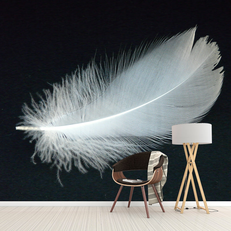 Contemporary Feather Print Stain Resistant Photography Indoor Wallpaper Decorative